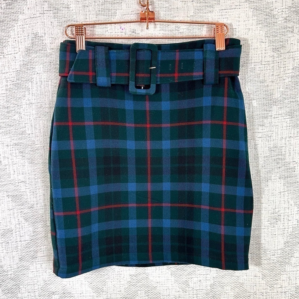 Forever 21 green plaid belted skirt size S